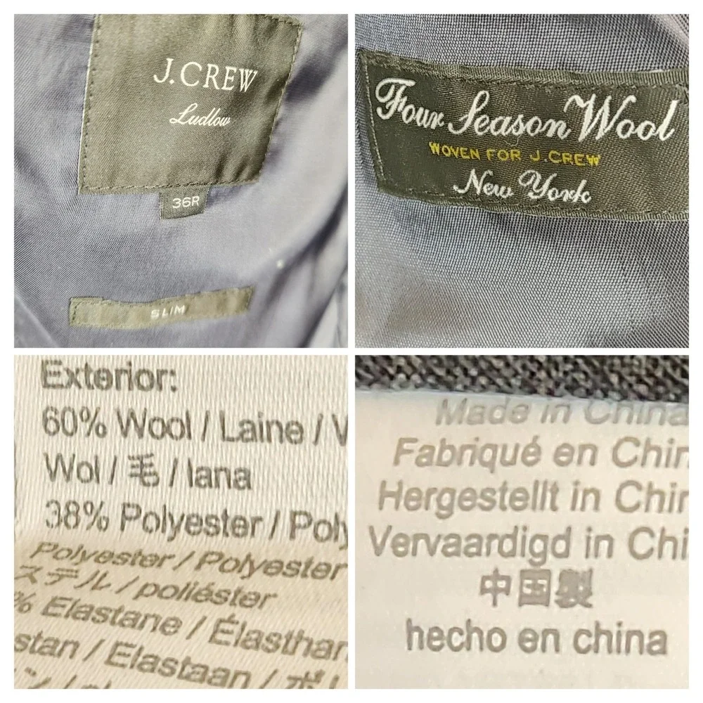 J Crew Ludlow Slim Fit‎ Two Button Wool Blend Plaid Blazer Mens 36R Navy